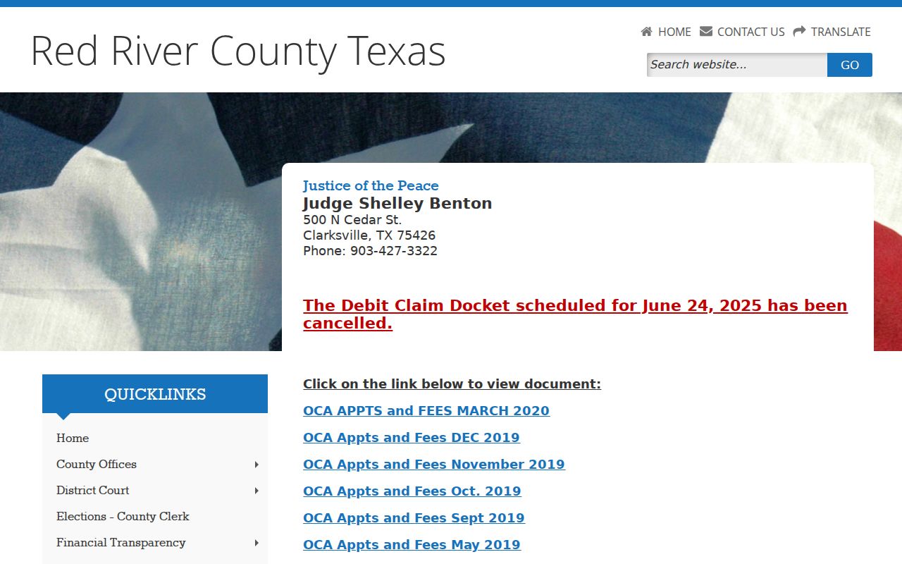 Red River County bench warrant records reference showing JP payment and community-service information