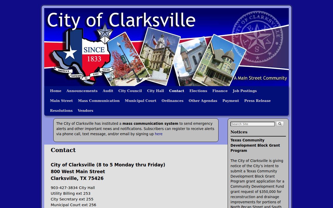 Clarksville warrant records contact reference showing the municipal court phone and address