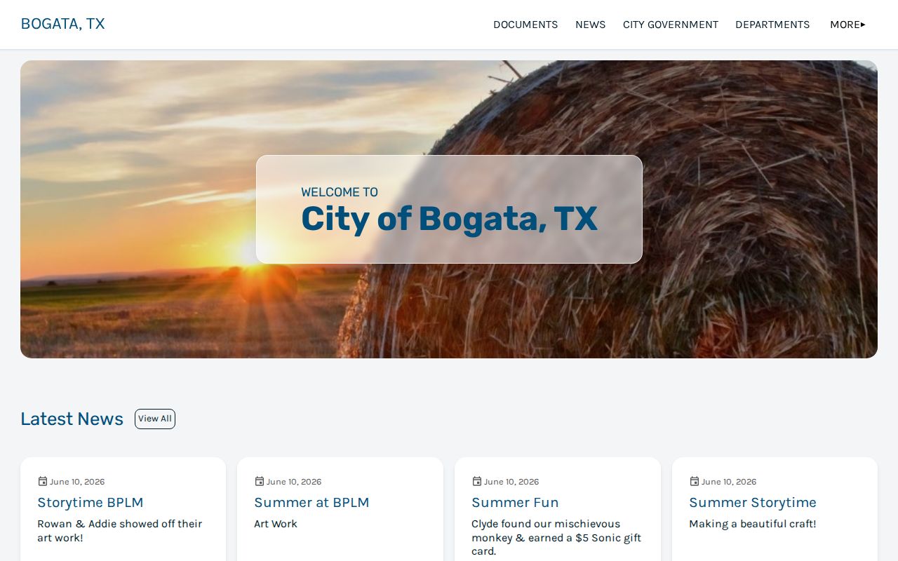 Bogata warrant records contact reference showing the official city hall page