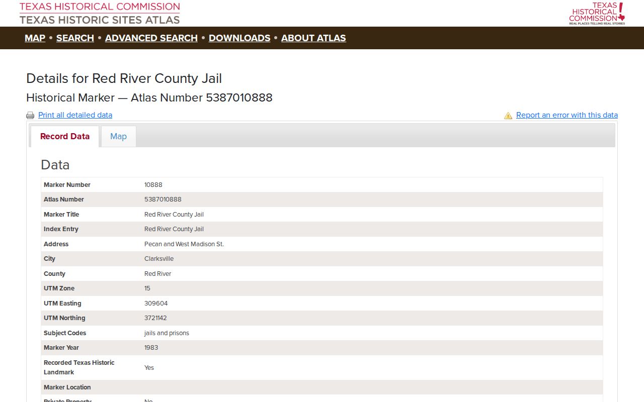Red River County active warrant records context at the historic jail site