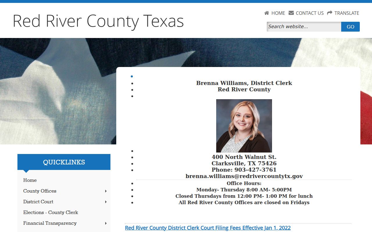 Red River County warrant records reference showing district criminal docket links