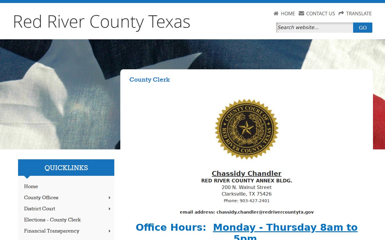 Red River County warrant records reference showing the County Clerk search-limit warning